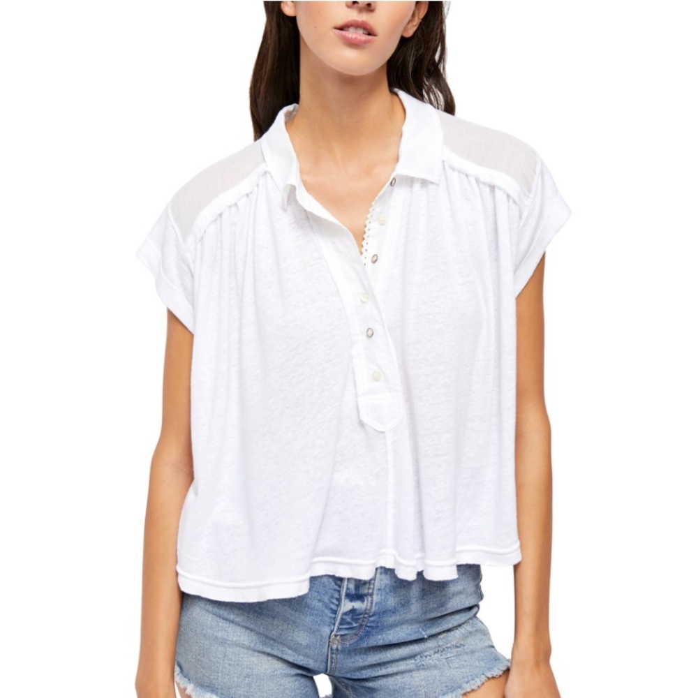 Free People White Linen Blend Tunic Blouse XS